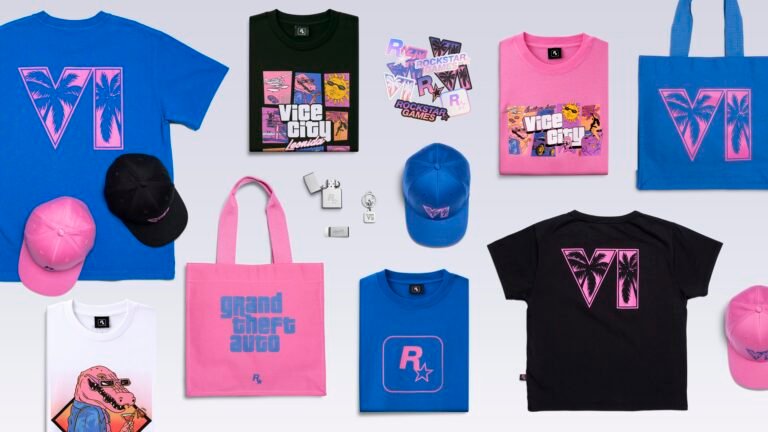 Alt Text: GTA 6 collection featuring new Rockstar Store apparel and collectibles